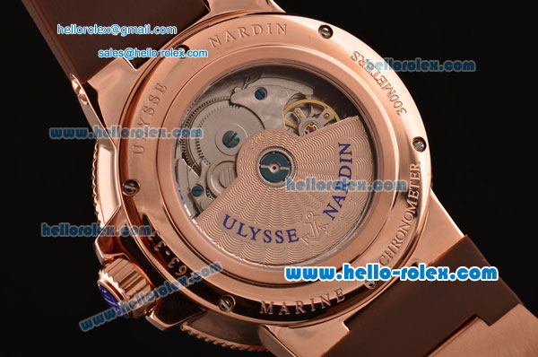 Ulysse Nardin Marine Chronometer Manufacture Power Reserve Asia ST25 Automatic Rose Gold Case with Brown Rubber Strap Rose Gold Dial Roman Markers - Click Image to Close